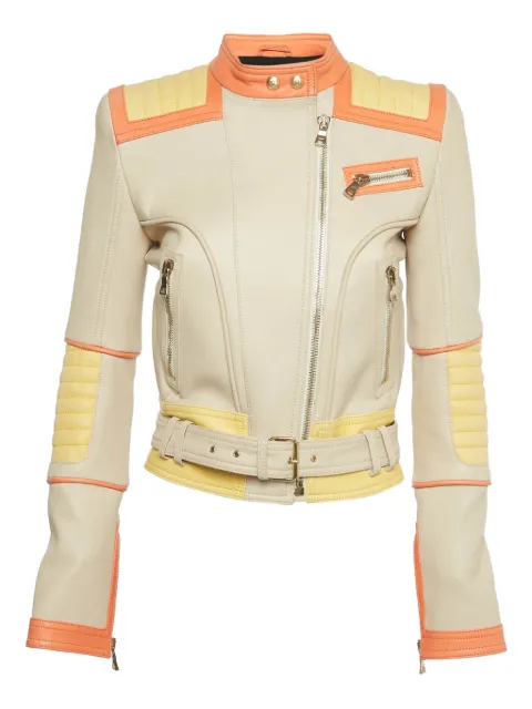 Balmain Pre-Owned leather biker jacket Neutrals 1221203