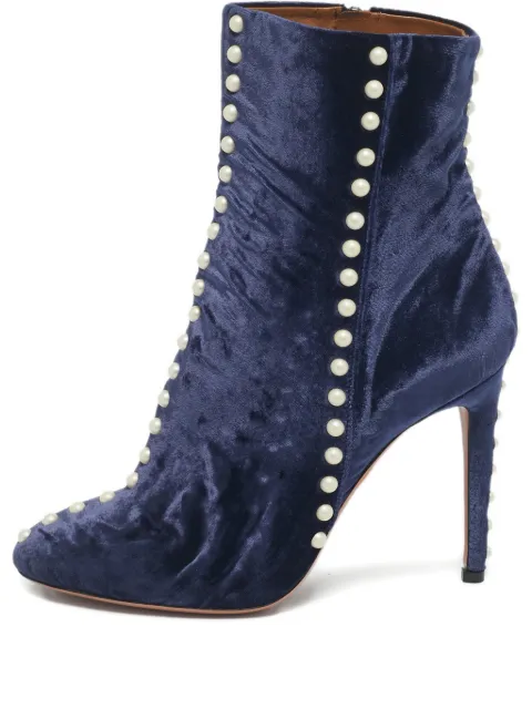 Aquazzura Follie pearls velvet boots Blue 1220175