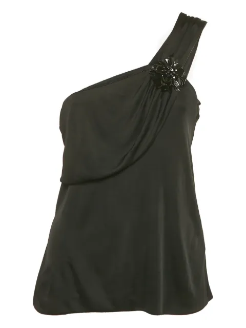 Gucci Pre-Owned floral-brooch one-shoulder blouse Black 1199459
