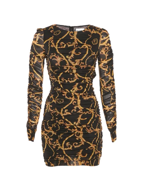 GANNI ruched abstract-print mini dress Black 1189832
