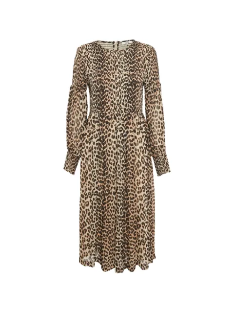 GANNI animal-print long-sleeve midi dress Brown 1235096