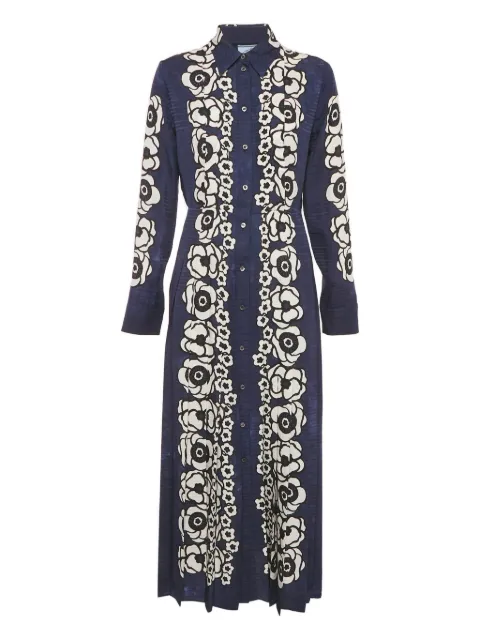 Prada Pre-Owned floral pleating silk midi dress Blue 1207528