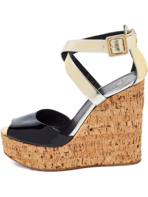 Giuseppe Zanotti Vintage patent-leather wedge sandals Black 1227562