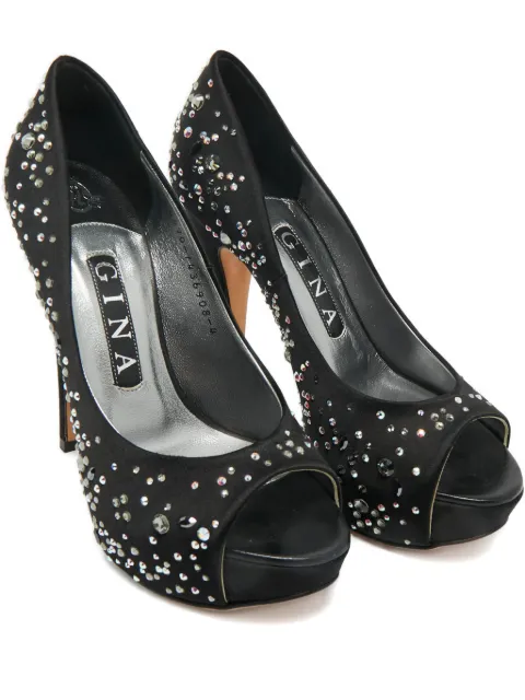 Gina crystal open-toe pumps Black 1212508