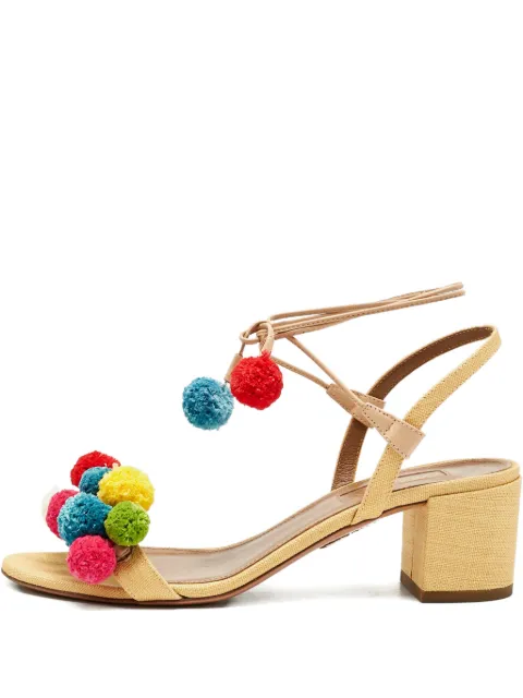 Aquazzura raffia pom-pom sandals Neutrals 1180459