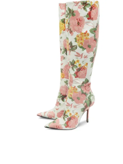 VETEMENTS floral-print knee-high boots White 1167279