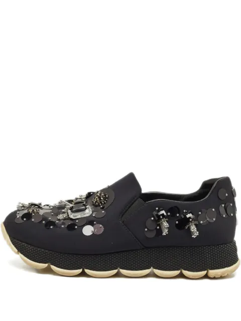 Prada Pre-Owned crystal-embellishment slip-on sneakers Blue 1236126