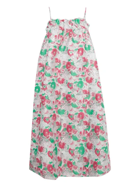 GANNI jacquard ruffled midi dress White 1199360