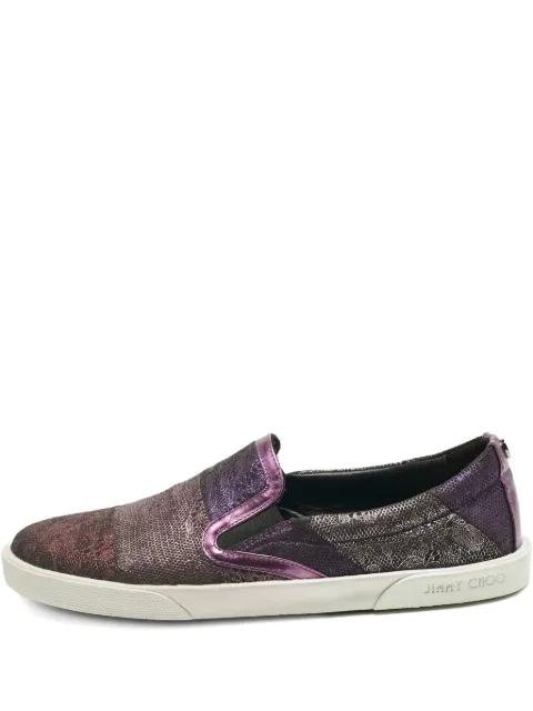 Jimmy Choo Pre-Owned lace-print suede sneakers Purple 1229914