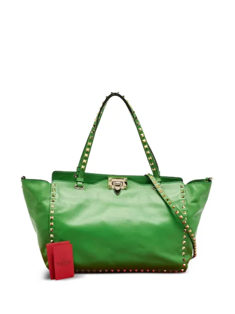 Valentino Garavani Pre-Owned Rockstud Trapeze leather tote bag Green 1211655