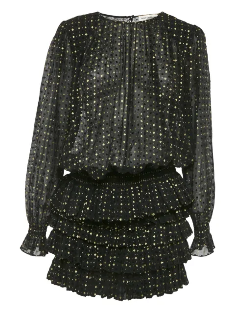 Saint Laurent Pre-Owned glitter ruffled dress Black 1208984