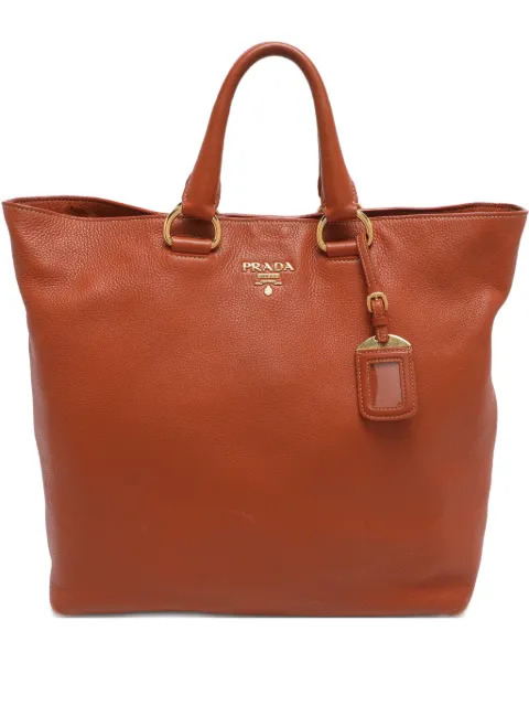 Prada Pre-Owned logo-plaque leather tote bag Brown 1211877