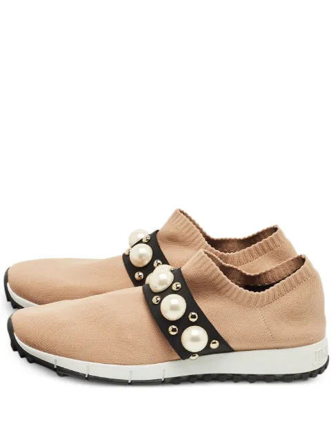 Jimmy Choo Pre-Owned knitted studded sneakers Neutrals 1233178