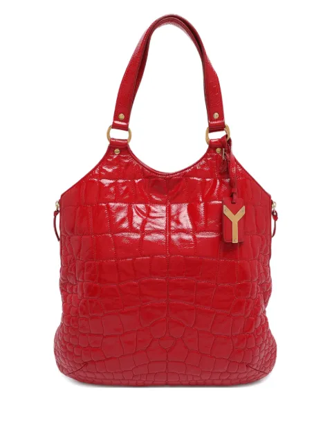 Saint Laurent Pre-Owned crocodile-embossed top-handle tote Red 1193721