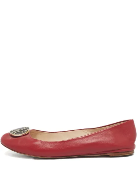 Carolina Herrera Vintage leather logo-detail ballet flats Red 1210814