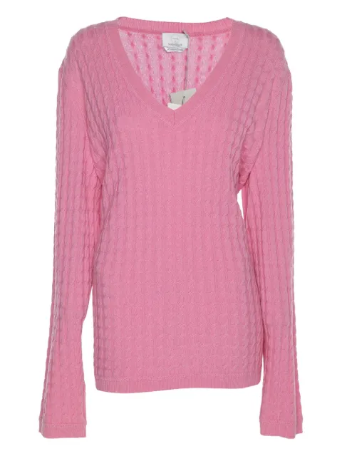 Marina Rinaldi cable-knit V-neck sweater Pink 1186449