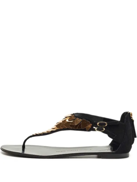 Giuseppe Zanotti Vintage thong suede crystal-embellished flat sandals Black 1216457