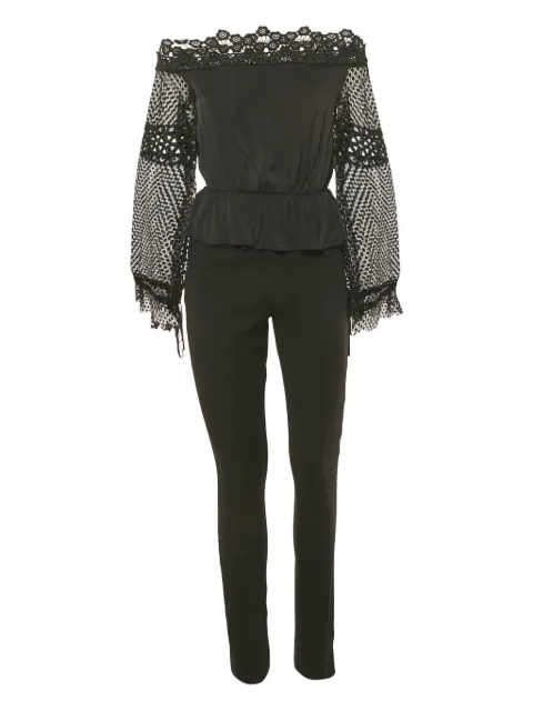 Self-Portrait lace-panelled crepe jumpsuit Black 1182583
