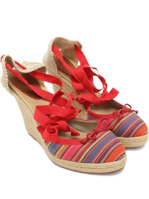 Christian Louboutin Pre-Owned Caron Plato striped canvas wedge-heel sandals Neutrals 1174583