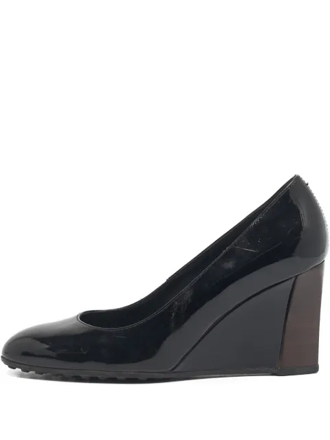 Tod's Vintage patent-leather wedge pumps Black 1205800