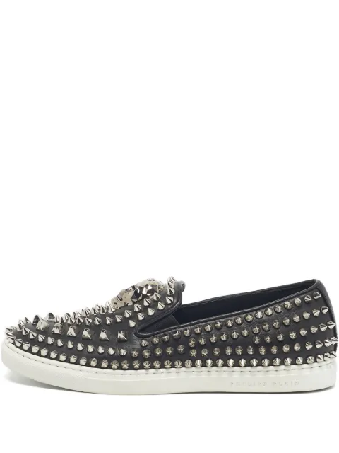 Philipp Plein Skull studded leather trainers Black 1225667