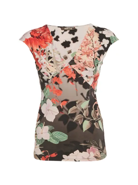 Roberto Cavalli Vintage floral-print V-neck top Black 1195143