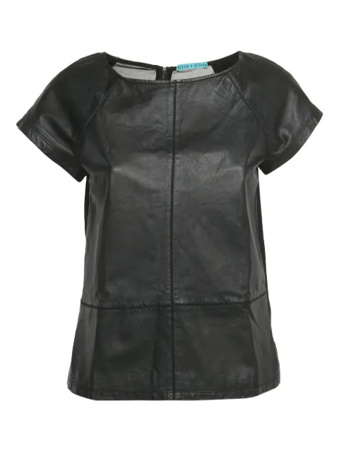 alice + olivia leather chiffon top Black 1234411