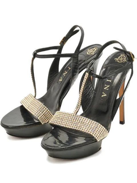 Gina crystal-embellished T-bar sandals Black 1192446