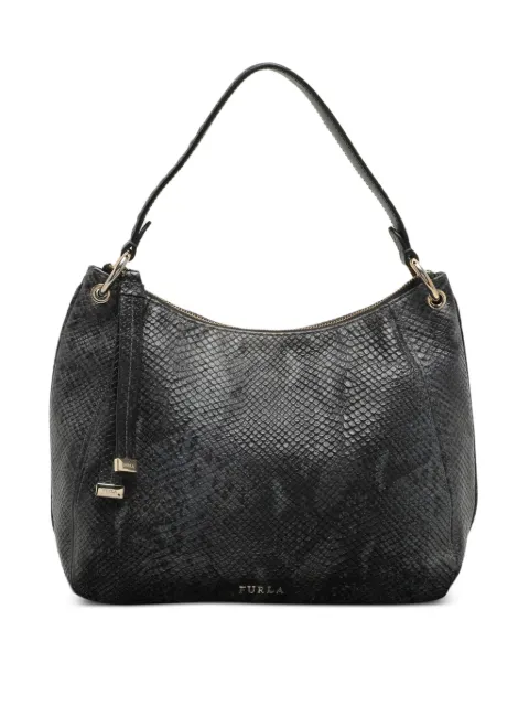 Furla python-embossed leather tote bag Black 1156394
