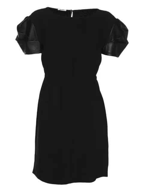 Miu Miu Pre-Owned leather-sleeves dress Black 1179395