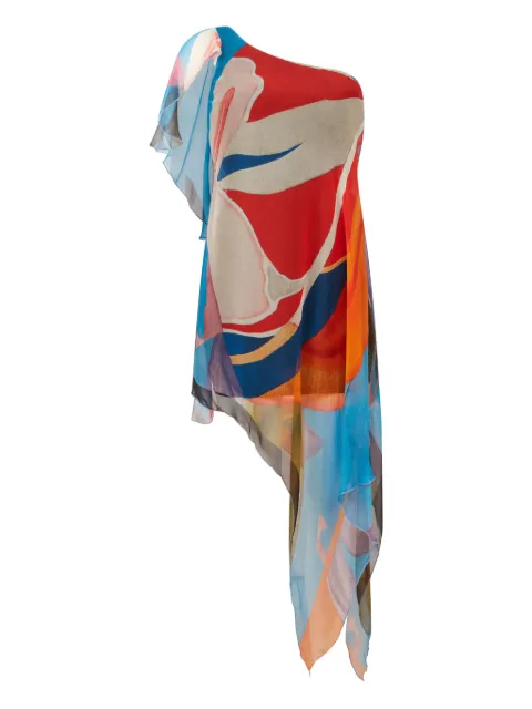 Donde Esteban Palenque one-shoulder floral silk kaftan Red D5DRS114