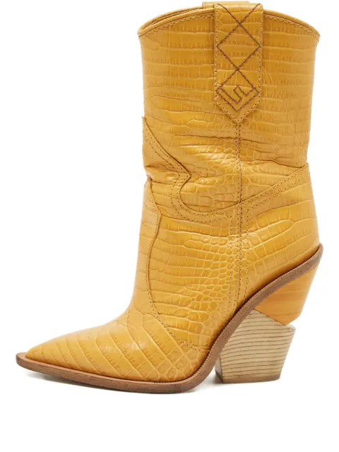 Fendi Pre-Owned croc-embossed leather cowboy boots Yellow 1200915
