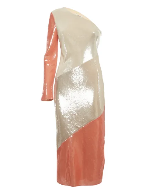 DVF Diane von Furstenberg sequin asymmetric one-shoulder midi dress Neutrals 1222312
