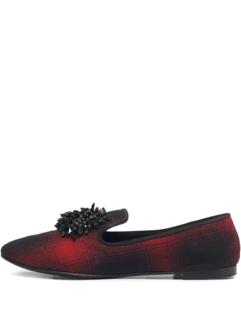 Giuseppe Zanotti Vintage fabric crystal-embellished loafers Red 1211130