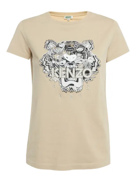 Kenzo Pre-Owned tiger-embroidery T-shirt Neutrals 1206491