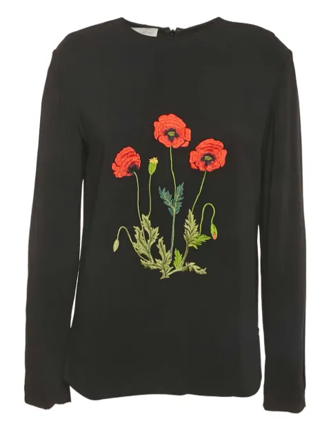 Stella McCartney Pre-Owned floral-embroidery long-sleeve T-shirt Black 1190467