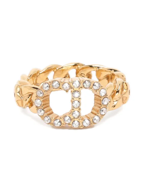Christian Dior Pre-Owned Claire De Lune rhinestone chain ring Gold 1223074