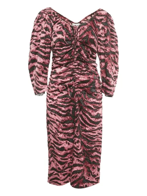 GANNI zebra-print ruched dress Pink 1224890