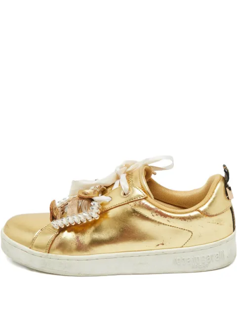 Roberto Cavalli Vintage crystal-embellished leather sneakers Gold 1191655