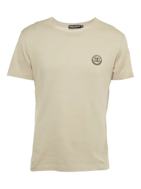 Dolce & Gabbana Pre-Owned logo-embroidered T-shirt Neutrals 1191874