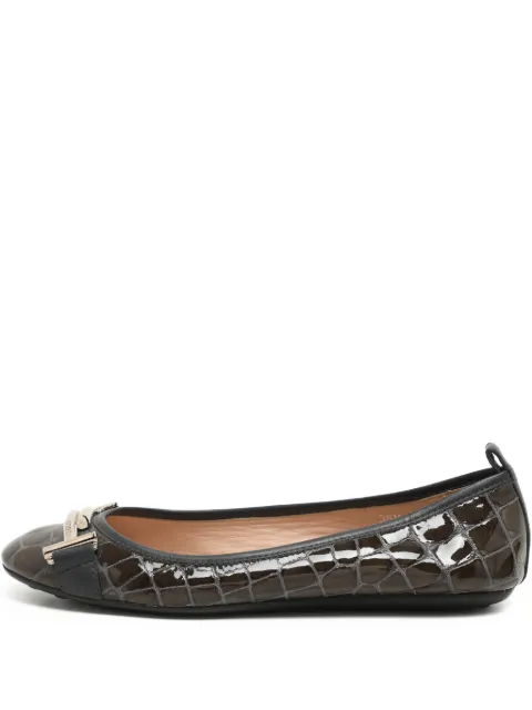 Tod's Vintage crocodile-embossed leather ballet flats Green 1147484