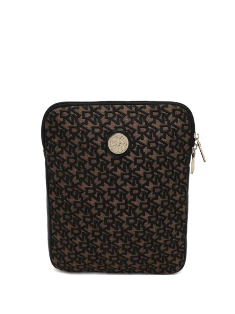 DKNY Vintage canvas leather clutch bag Brown 1106280