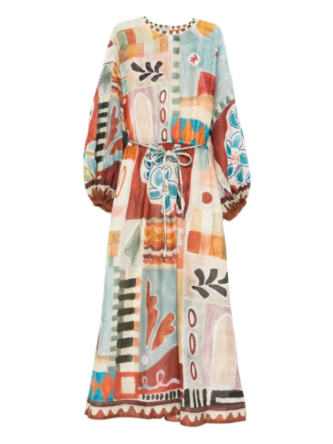 ALEMAIS patchwork tie-belt midi dress Red 6433DMULTI