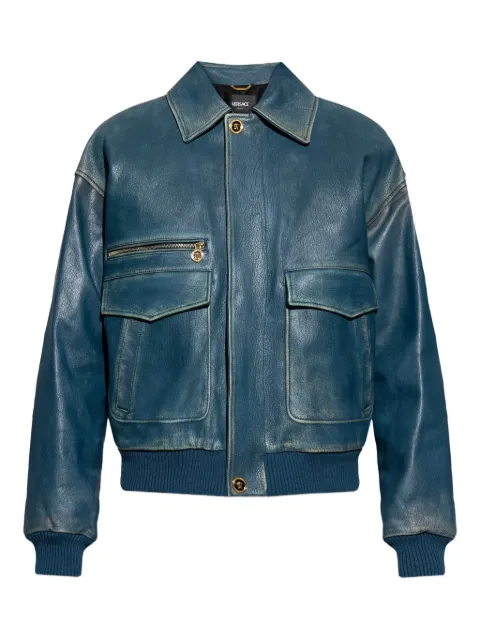Versace pocket zip leather jacket Blue 10217531A16056