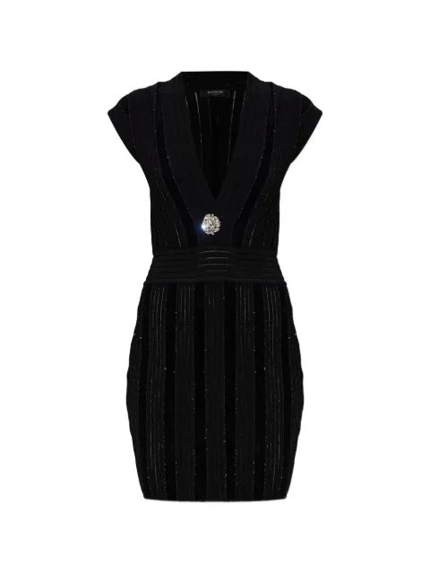 Balmain embellished-chest V-neck dress Black GF1R6026KJ37