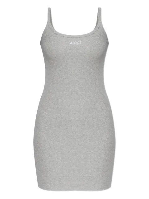 Versace embroidered ribbed cotton mini dress Grey 10205121A09551