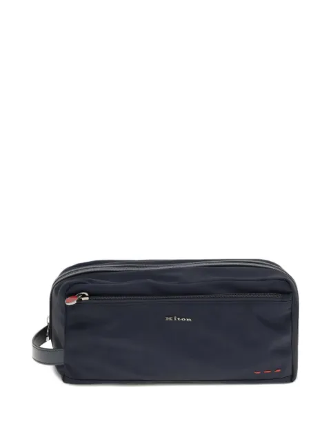 Kiton logo-lettering wash bag Blue UBA0057N0127002009
