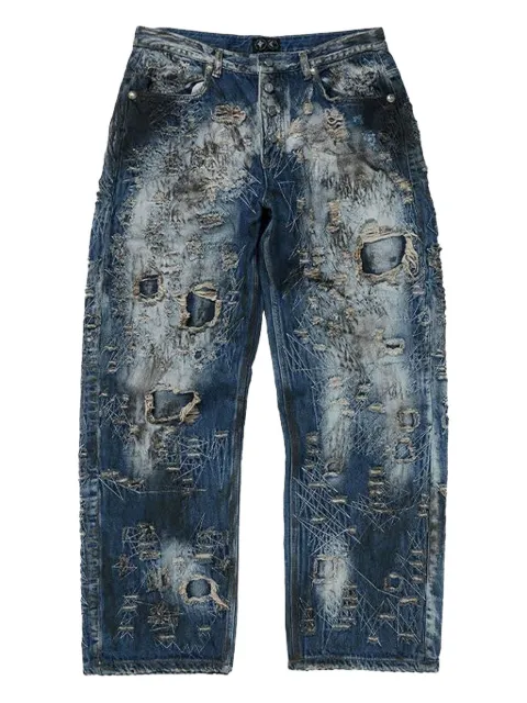 THUG CLUB distressed-finish patchwork jeans Blue TC25PT2001