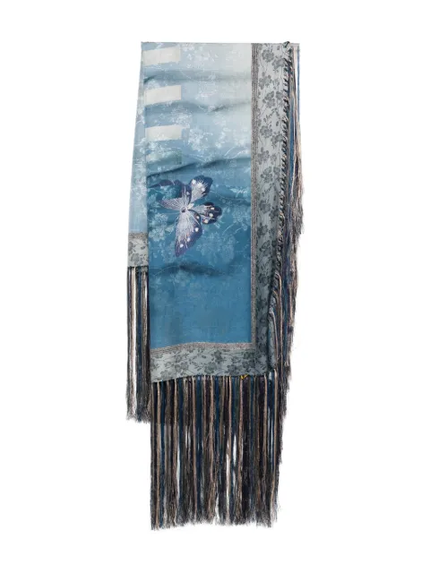 Pierre-Louis Mascia floral-print fringed scarf Blue ALOEUWSW135X135IN098