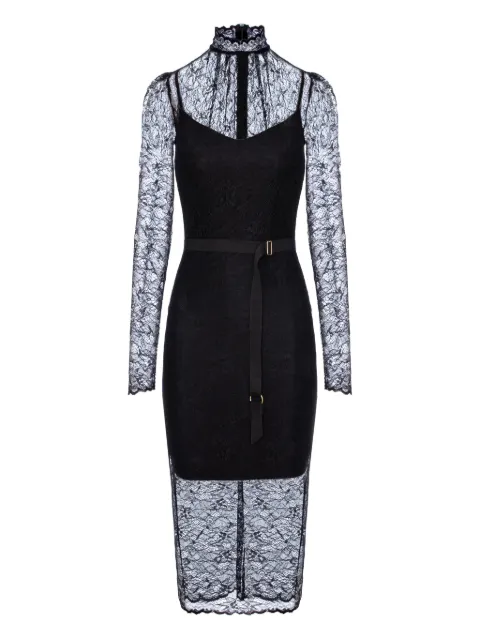 Murmur Mist lace belted midi dress Black MA000MSTDRS01